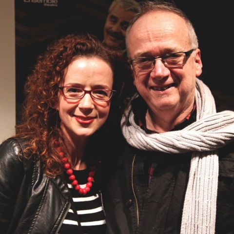 Actor Ana Maria Belo from the cast of TRIBES with Stage Whispers' Neil Litchfield