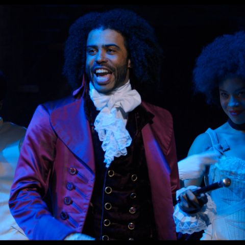 Daveed Diggs is Thomas Jefferson in HAMILTON, the filmed version of the original Broadway production.
